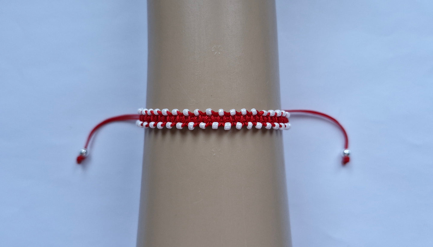 Red and white beaded bracelet