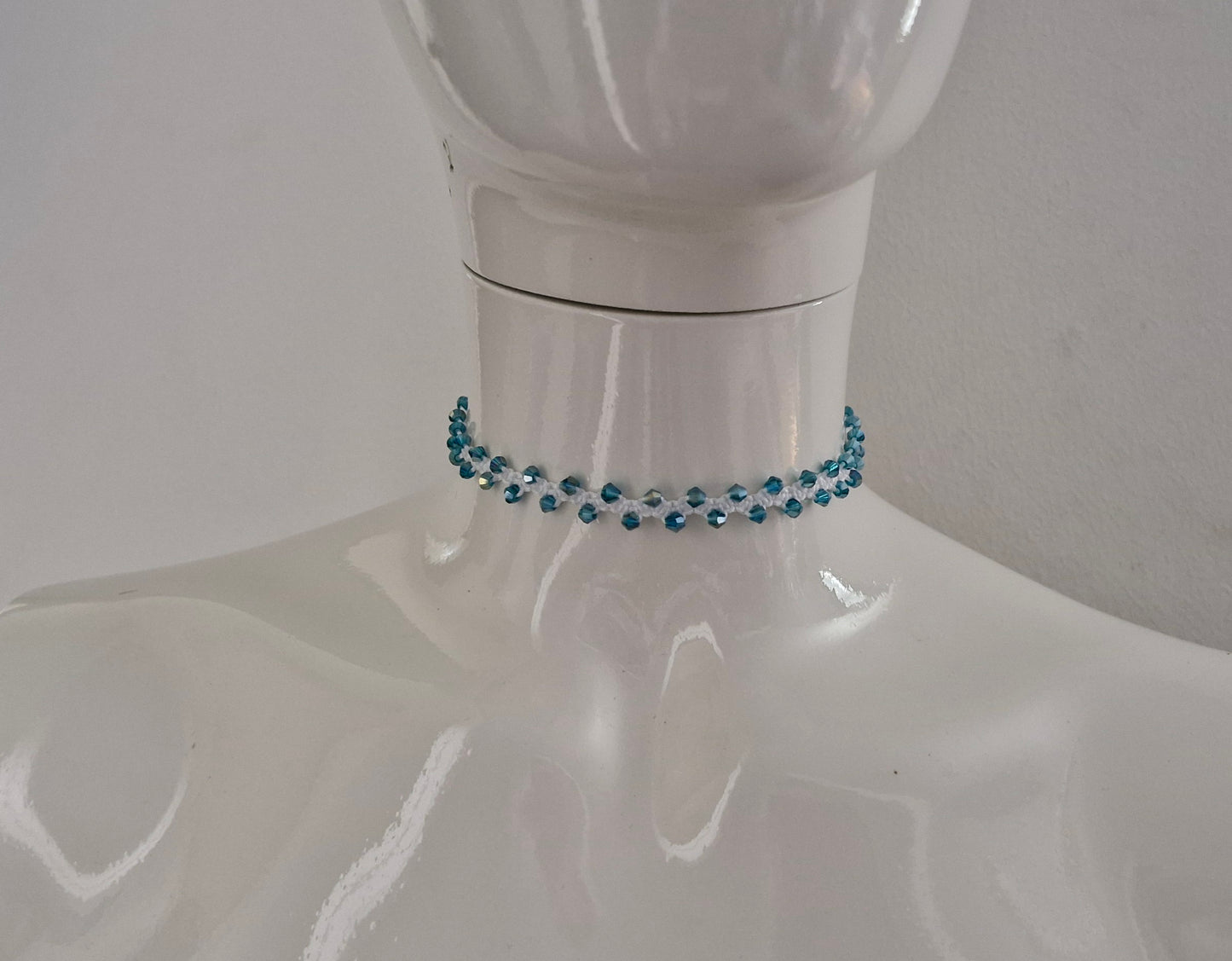 Blue and white beaded choker