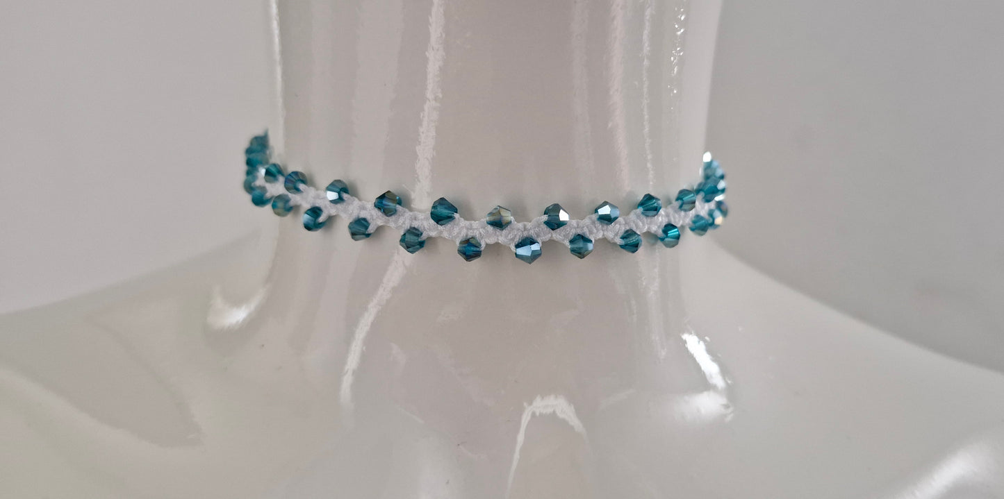 Blue and white beaded choker