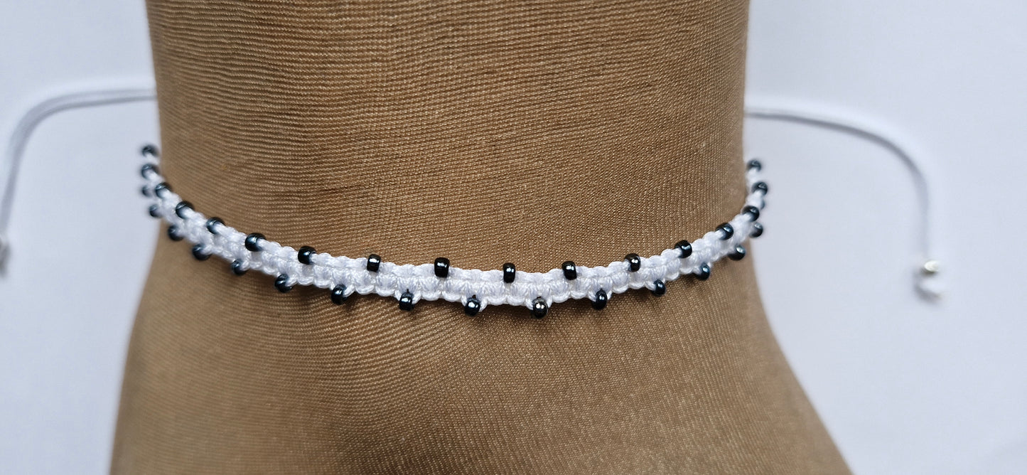 White and black beaded anklet