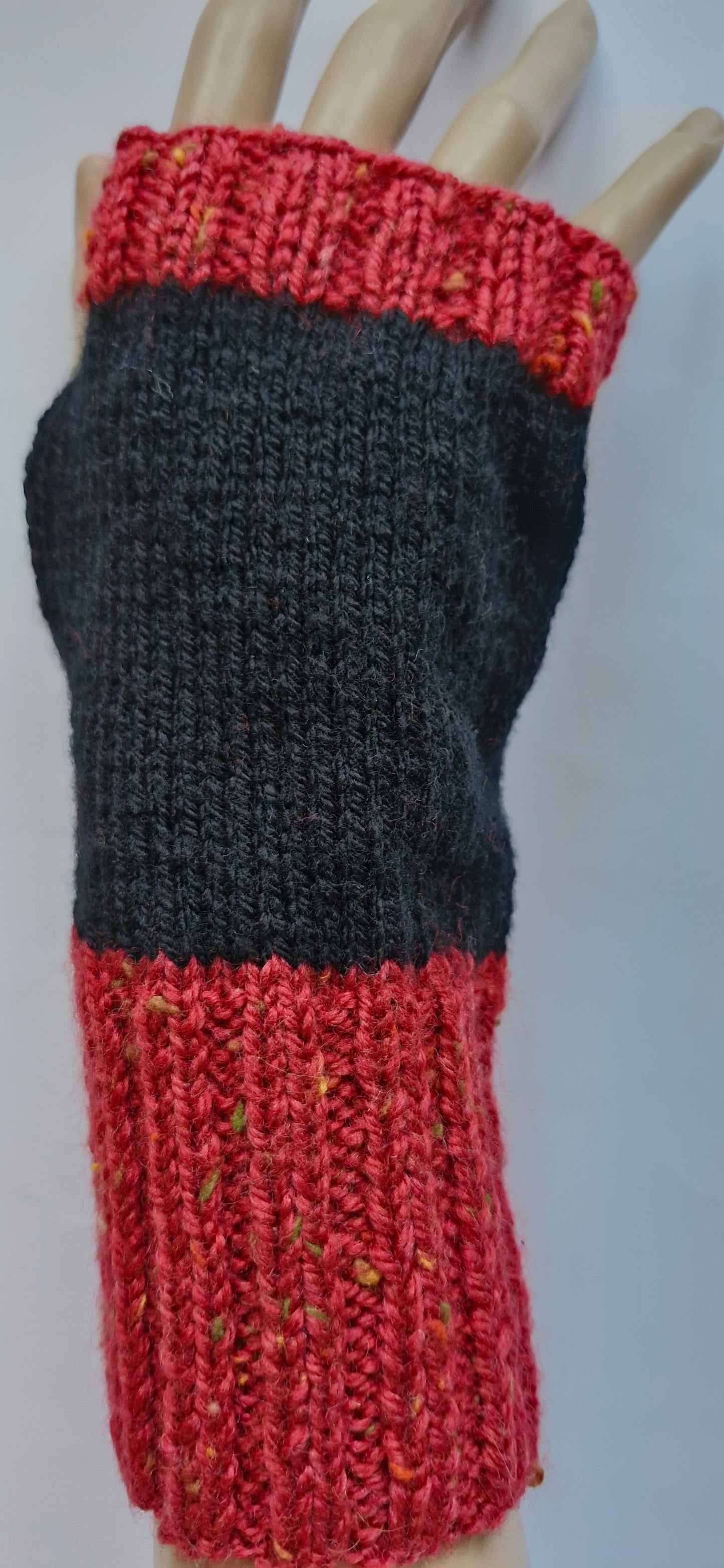 Black and red fingerless gloves