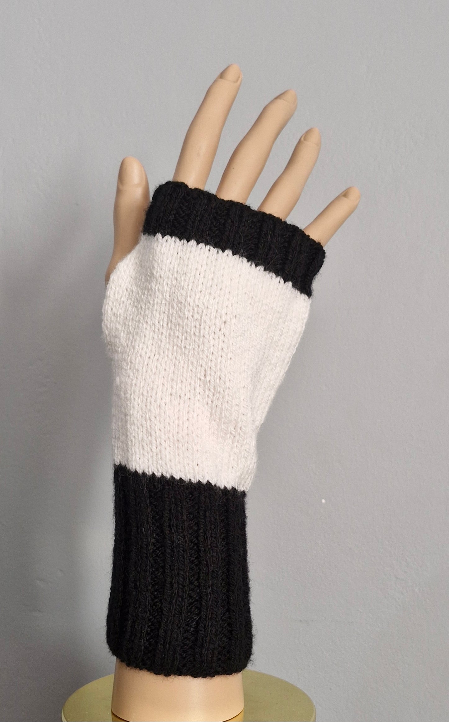 Black and white fingerless gloves