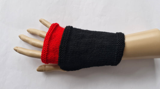 Red and black fingerless gloves