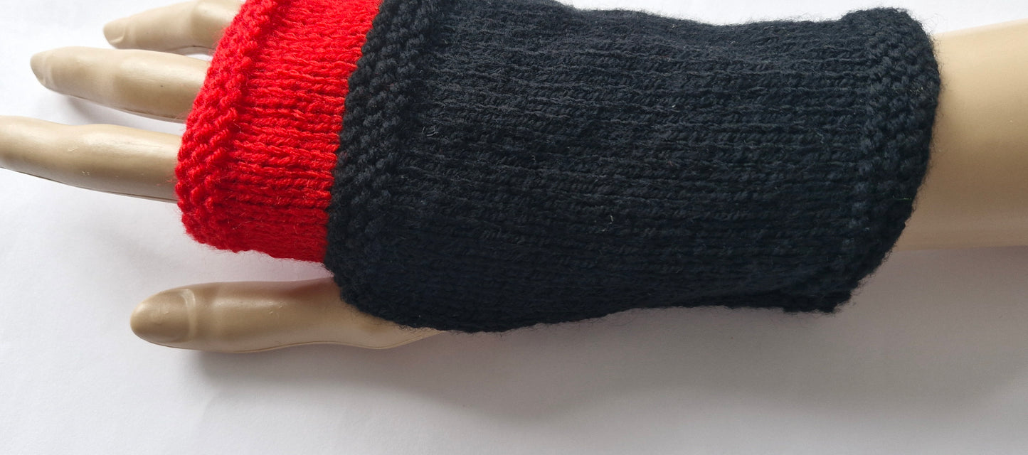 Red and black fingerless gloves