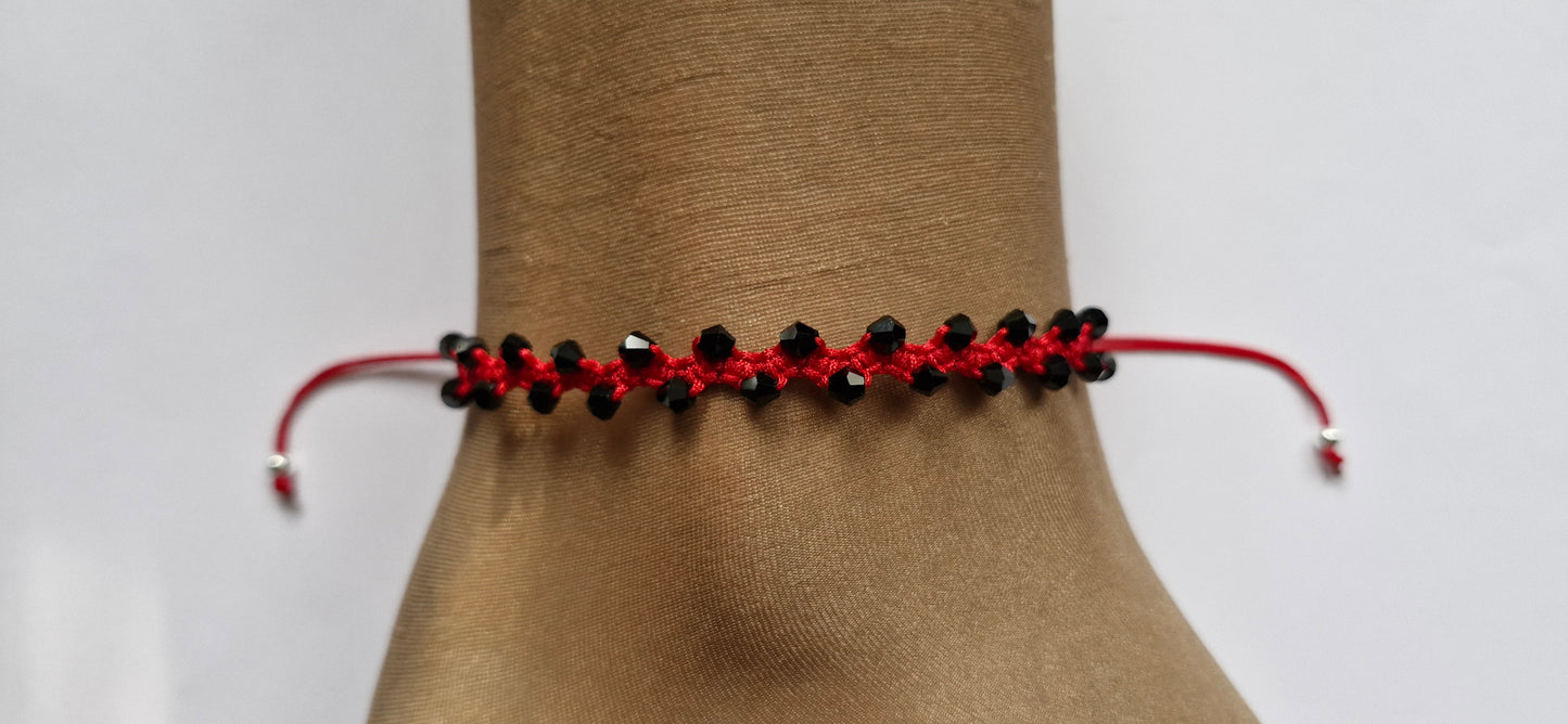 Black and red beaded anklet