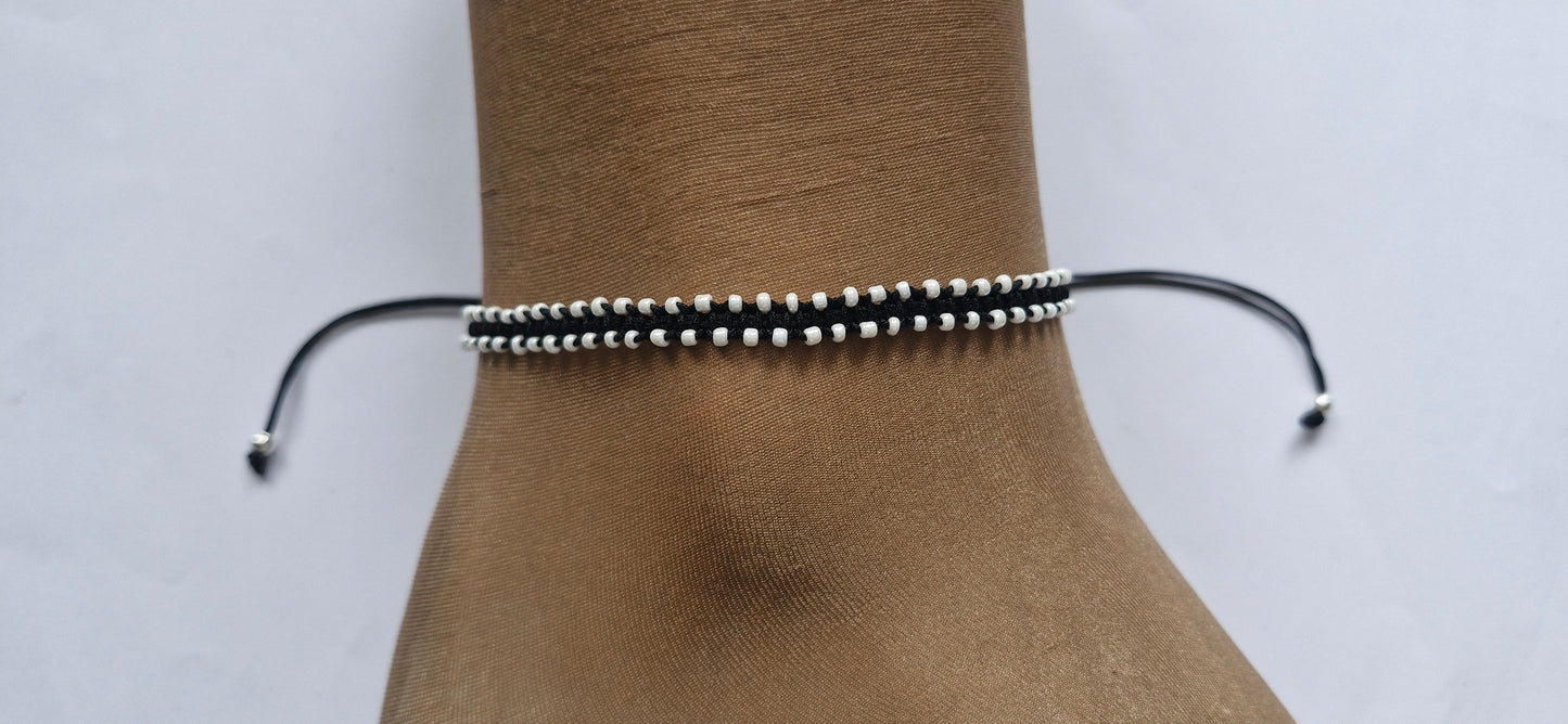 Black and white beaded anklet