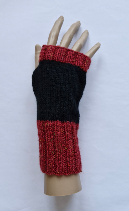 Black and red fingerless gloves