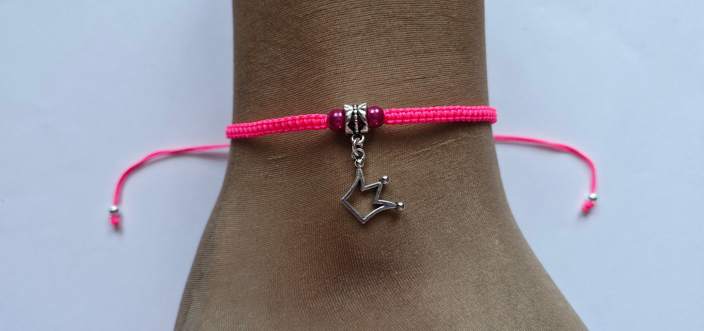 Crown charm anklet - neon pink