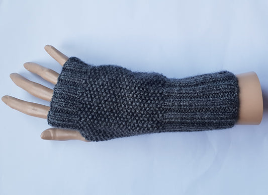 Grey fingerless gloves