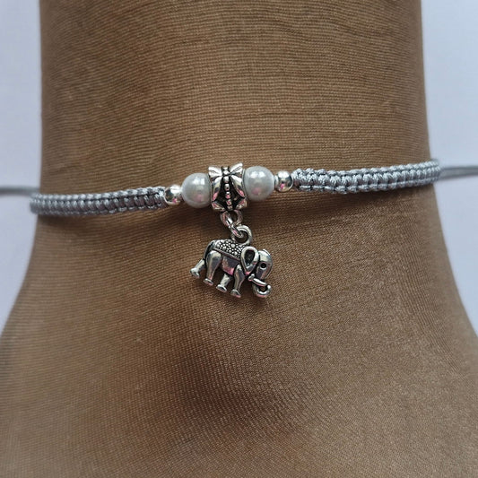 Grey elephant charm anklet