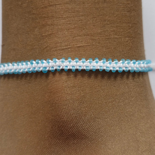 Blue and white beaded anklet