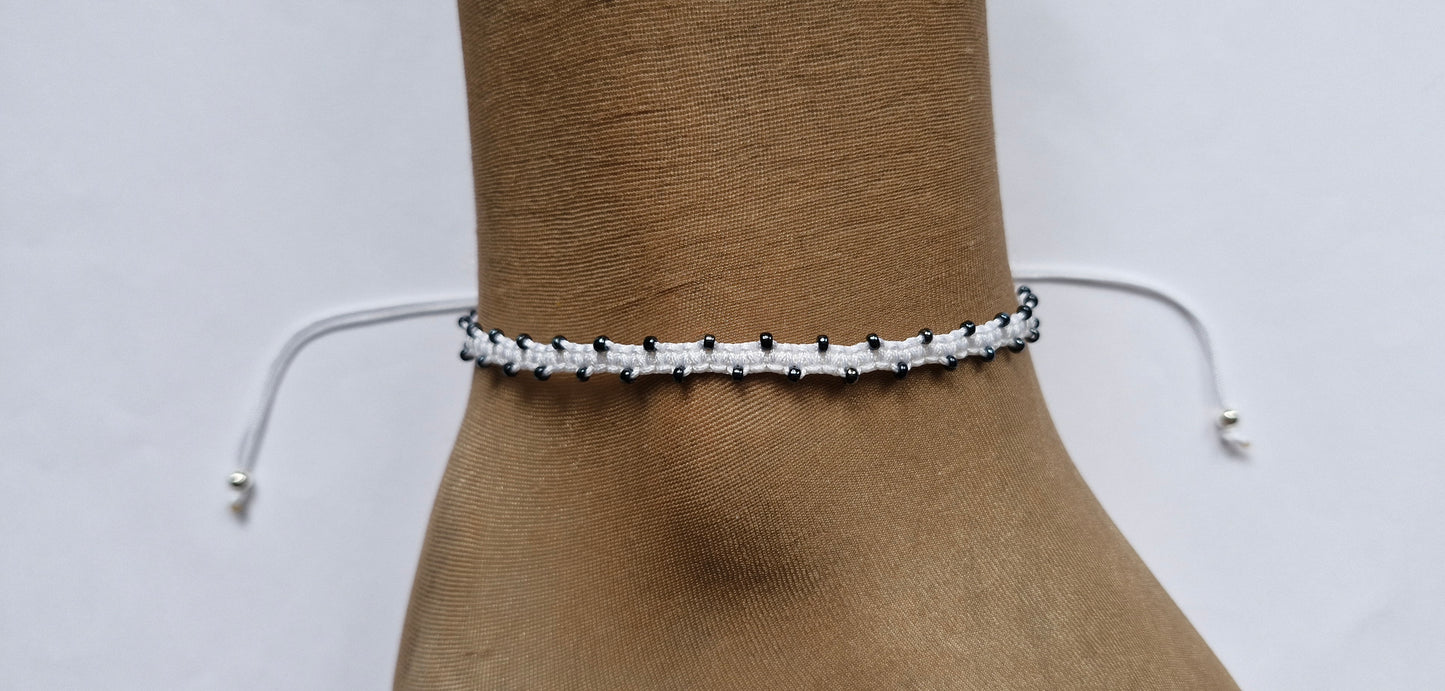 White and black beaded anklet