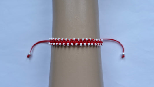 Red and white beaded bracelet