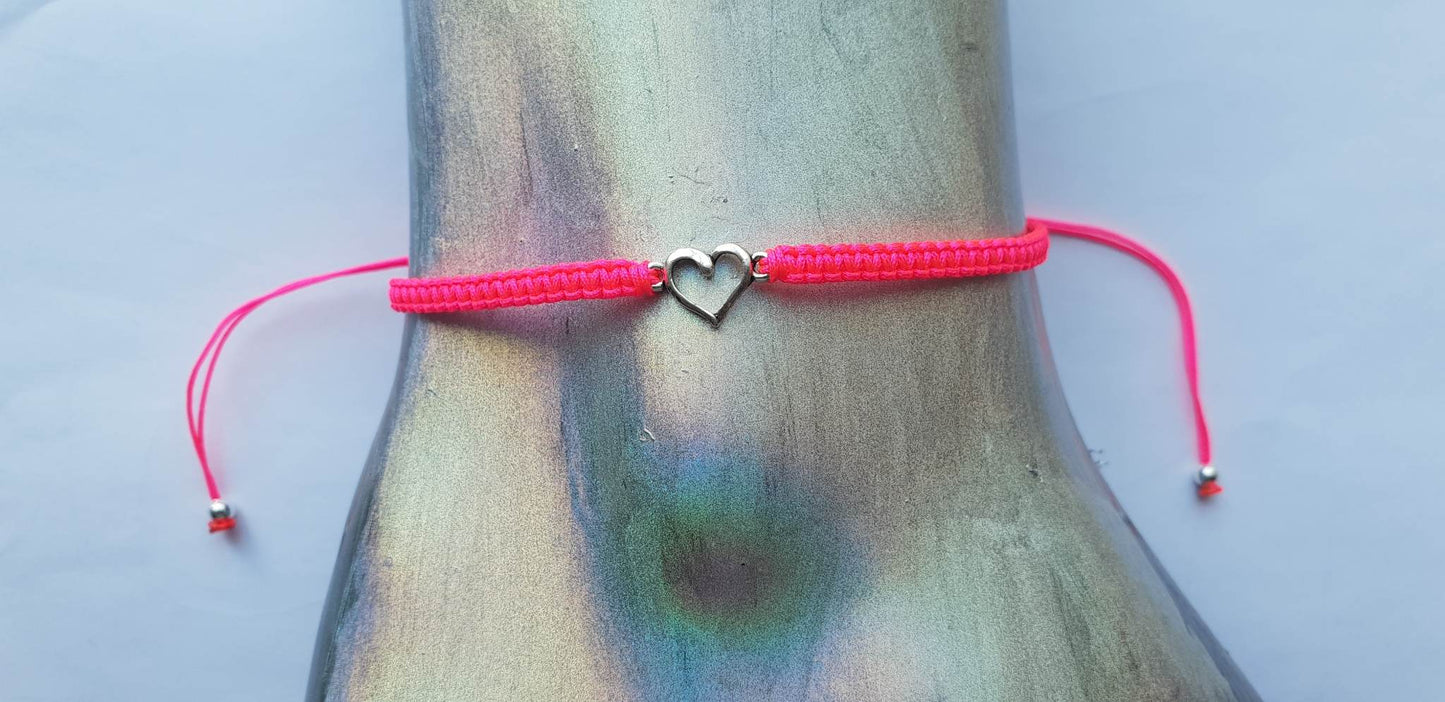 Neon pink heart anklet