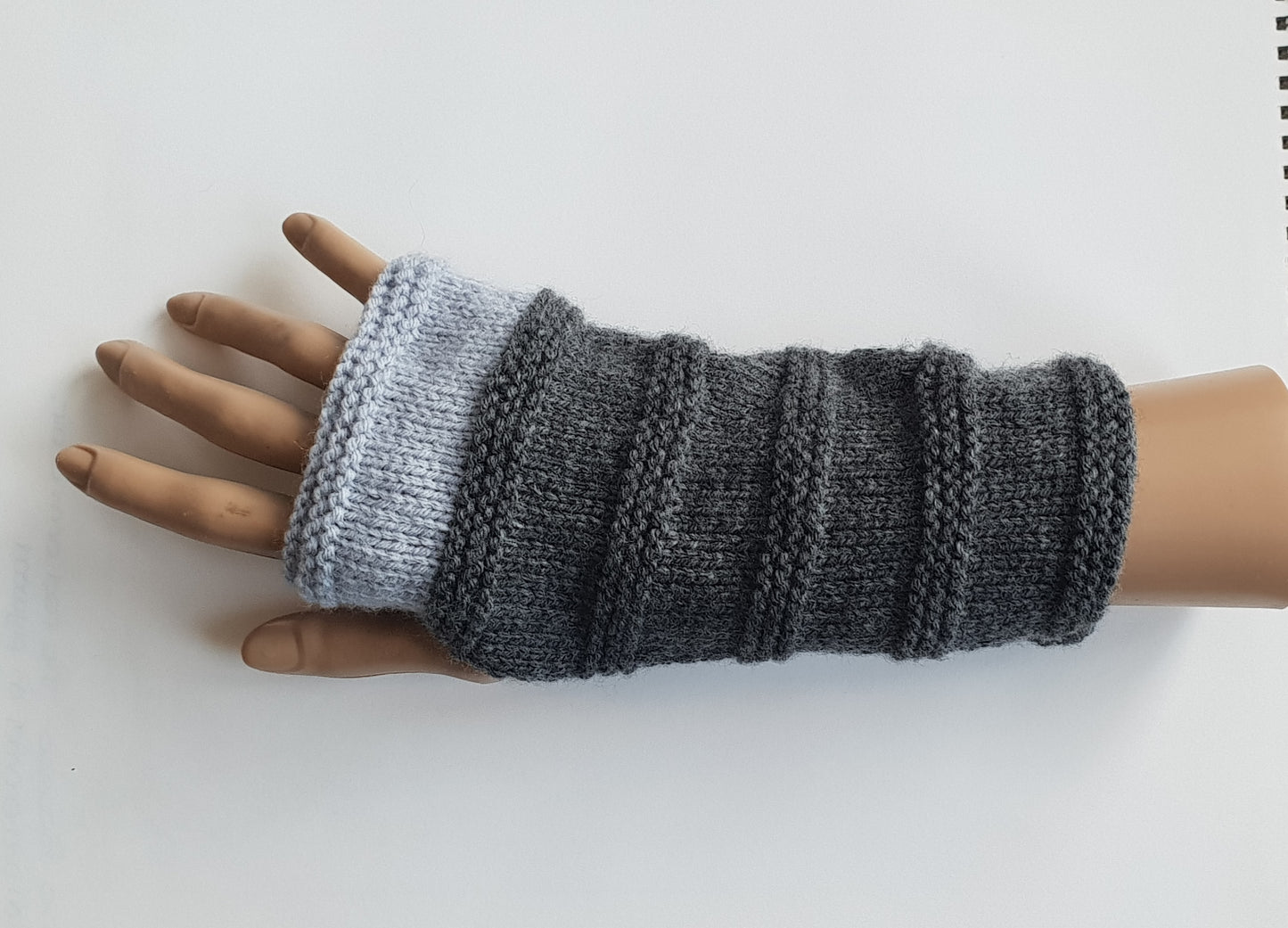 Grey and light grey fingerless gloves