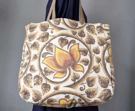Bag - Yellow retro flower tote bag